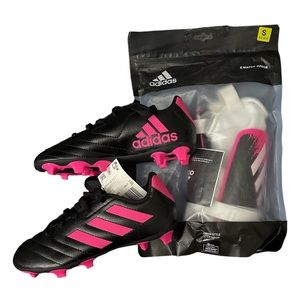 Adidas Girls soccer cleats/ shin guards pink and black / black and white size 13
